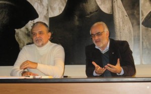 Il presidente e dil segretario dell'Associazione ALTA TERRA DI LAVORO, impegnati nei lavori del convegno di Teano, 5 dicembre 2015