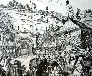 L’évêque de Nocera Inferiore à l’inauguration du tunnel du Pas de l’Orco (Codola, 1858), premier tunnel ferroviaire du monde.